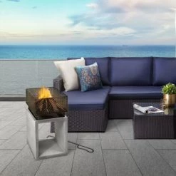 Braséro De Jardin à Bois Chauffage Extérieur Avec Tisonnier Couvercle Acier Ciment Noir Rangement à Bûches Teamson Home PT-FW0004 - Gris 8 Braséro De Jardin à Bois Chauffage Extérieur Avec Tisonnier Couvercle Acier Ciment Noir Rangement à Bûches Teamson Home PT-FW0004 - Gris -Chauffage d'extérieur Soldes 53517350 2