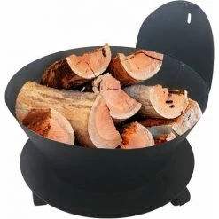 PUR LINE Bac à Bois De Chauffage Avec Couvercle Et Roues, Acier Noir - No Name