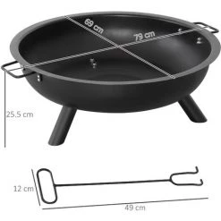 Outsunny Brasero Boule De Feu Cheminée Foyer Extérieur Dim. 79L X 69l X 25,5H Cm 2 Poignées Tisonnier Acier Noir - Noir 8 Outsunny Brasero Boule De Feu Cheminée Foyer Extérieur Dim. 79L X 69l X 25,5H Cm 2 Poignées Tisonnier Acier Noir - Noir -Chauffage d'extérieur Soldes 53591949 2