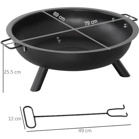 Outsunny Brasero Boule De Feu Cheminée Foyer Extérieur Dim. 79L X 69l X 25,5H Cm 2 Poignées Tisonnier Acier Noir - Noir 4 Outsunny Brasero Boule De Feu Cheminée Foyer Extérieur Dim. 79L X 69l X 25,5H Cm 2 Poignées Tisonnier Acier Noir - Noir – Image 2