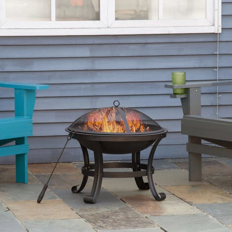 Outsunny Brasero Boule De Feu Cheminée Foyer Extérieur Ø 55 X 50H Cm Grille à Charbon Couvercle Tisonnier Acier Noir - Noir 4 Outsunny Brasero Boule De Feu Cheminée Foyer Extérieur Ø 55 X 50H Cm Grille à Charbon Couvercle Tisonnier Acier Noir - Noir – Image 2