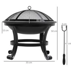 Outsunny Brasero Boule De Feu Cheminée Foyer Extérieur Ø 55 X 50H Cm Grille à Charbon Couvercle Tisonnier Acier Noir - Noir 9 Outsunny Brasero Boule De Feu Cheminée Foyer Extérieur Ø 55 X 50H Cm Grille à Charbon Couvercle Tisonnier Acier Noir - Noir -Chauffage d'extérieur Soldes 53591950 3