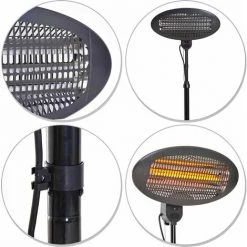 MAXXGARDEN Parasol Chauffant Électrique 2000W - Chauffage De Terrasse 3 Niveaux De Chaleur - Montage Mural - Hauteur Et Tête De Chauffe Réglables - Noir - MaxxGa 10 MAXXGARDEN Parasol Chauffant Électrique 2000W - Chauffage De Terrasse 3 Niveaux De Chaleur - Montage Mural - Hauteur Et Tête De Chauffe Réglables - Noir - MaxxGa -Chauffage d'extérieur Soldes 54009652 4