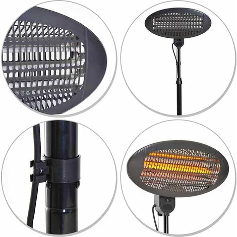 MAXXGARDEN Parasol Chauffant Électrique 2000W - Chauffage De Terrasse 3 Niveaux De Chaleur - Montage Mural - Hauteur Et Tête De Chauffe Réglables - Noir - MaxxGa 6 MAXXGARDEN Parasol Chauffant Électrique 2000W - Chauffage De Terrasse 3 Niveaux De Chaleur - Montage Mural - Hauteur Et Tête De Chauffe Réglables - Noir - MaxxGa – Image 4