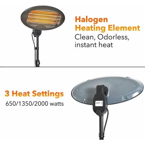 MAXXGARDEN Parasol Chauffant Électrique 2000W - Chauffage De Terrasse 3 Niveaux De Chaleur - Montage Mural - Hauteur Et Tête De Chauffe Réglables - Noir - MaxxGa 7 MAXXGARDEN Parasol Chauffant Électrique 2000W - Chauffage De Terrasse 3 Niveaux De Chaleur - Montage Mural - Hauteur Et Tête De Chauffe Réglables - Noir - MaxxGa – Image 5