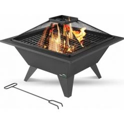 Brasero Extérieur 50 X 50cm - Avec Protection Contre Les Étincelles - Pour Balcon Et Terrasse - Noir - MaxxGarden