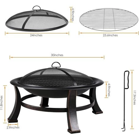 AICOK Brasero Exterieur Ø76 * 46cm,Brasero De Jardin,Foyer De Barbecue/Chauffage,Terrasse BBQ,Brasero Barbecue,avec Grill,Couverture Étanche 600D,Couvercle De Protection Contre Les Étincelle,Fête/Patio/Camp 6 AICOK Brasero Exterieur Ø76 * 46cm,Brasero De Jardin,Foyer De Barbecue/Chauffage,Terrasse BBQ,Brasero Barbecue,avec Grill,Couverture Étanche 600D,Couvercle De Protection Contre Les Étincelle,Fête/Patio/Camp – Image 4