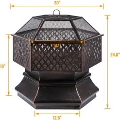 AICOK 30'' Brasero De Jardin Acier Hexagonal Avec Bâche Brasero Noir Bronze Barbecue Jardin Bois Camping Foyer Cheminée Extérieur Feu De Camp 11 AICOK 30'' Brasero De Jardin Acier Hexagonal Avec Bâche Brasero Noir Bronze Barbecue Jardin Bois Camping Foyer Cheminée Extérieur Feu De Camp -Chauffage d'extérieur Soldes 54027806 5