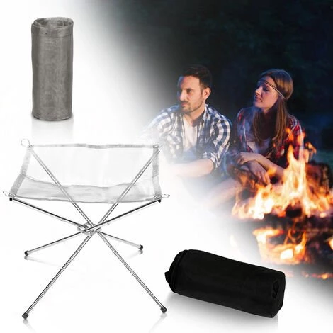 Hengda Foyer Outdoor Outdoor Avec Sac Cheminée Pliable Filet En Acier Inoxydable Ensemble 56cm X 56cm - Argent 3 Hengda Foyer Outdoor Outdoor Avec Sac Cheminée Pliable Filet En Acier Inoxydable Ensemble 56cm X 56cm - Argent