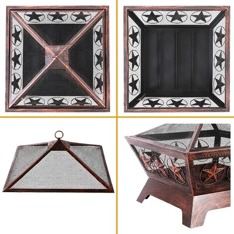 AICOK Braséro Exterieur Terrasse, Brasero Barbecue, Brasero De Jardin, Chauffage Foyer, Avec Pare-Étincelles & Fourchette à Feu, Motif Rétro étoile à Cinq Branches, Pour Une Fete Patio Cour, 62 X 62 X 54 Cm 5 AICOK Braséro Exterieur Terrasse, Brasero Barbecue, Brasero De Jardin, Chauffage Foyer, Avec Pare-Étincelles & Fourchette à Feu, Motif Rétro étoile à Cinq Branches, Pour Une Fete Patio Cour, 62 X 62 X 54 Cm – Image 3