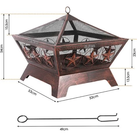 AICOK Braséro Exterieur Terrasse, Brasero Barbecue, Brasero De Jardin, Chauffage Foyer, Avec Pare-Étincelles & Fourchette à Feu, Motif Rétro étoile à Cinq Branches, Pour Une Fete Patio Cour, 62 X 62 X 54 Cm 7 AICOK Braséro Exterieur Terrasse, Brasero Barbecue, Brasero De Jardin, Chauffage Foyer, Avec Pare-Étincelles & Fourchette à Feu, Motif Rétro étoile à Cinq Branches, Pour Une Fete Patio Cour, 62 X 62 X 54 Cm – Image 5