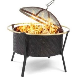 AICOK Barbecue Charbon Ø 68 Cm, Brasero Exterieur Terrasse, Foyer Barbecue Avec Tisonnier & Protection Contre Les Étincelles, Bague Extérieure Anti-brûlure, Idéal Pour Jardin / Balcon / Fête