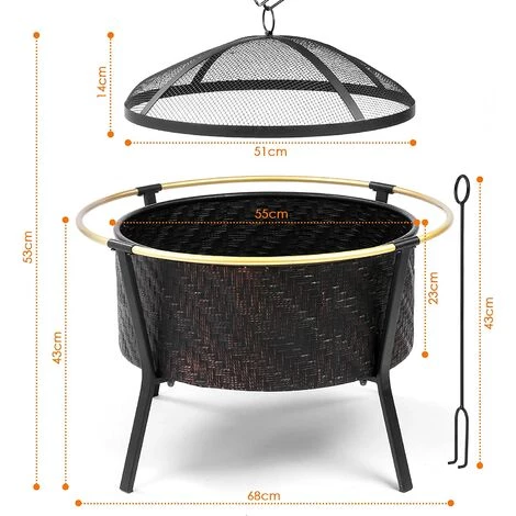 AICOK Barbecue Charbon Ø 68 Cm, Brasero Exterieur Terrasse, Foyer Barbecue Avec Tisonnier & Protection Contre Les Étincelles, Bague Extérieure Anti-brûlure, Idéal Pour Jardin / Balcon / Fête 4 AICOK Barbecue Charbon Ø 68 Cm, Brasero Exterieur Terrasse, Foyer Barbecue Avec Tisonnier & Protection Contre Les Étincelles, Bague Extérieure Anti-brûlure, Idéal Pour Jardin / Balcon / Fête – Image 2