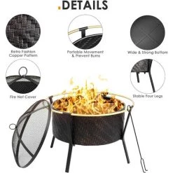 AICOK Barbecue Charbon Ø 68 Cm, Brasero Exterieur Terrasse, Foyer Barbecue Avec Tisonnier & Protection Contre Les Étincelles, Bague Extérieure Anti-brûlure, Idéal Pour Jardin / Balcon / Fête 9 AICOK Barbecue Charbon Ø 68 Cm, Brasero Exterieur Terrasse, Foyer Barbecue Avec Tisonnier & Protection Contre Les Étincelles, Bague Extérieure Anti-brûlure, Idéal Pour Jardin / Balcon / Fête -Chauffage d'extérieur Soldes 54134751 3