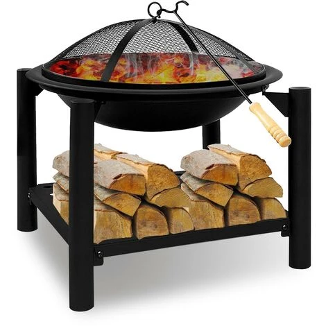 Cheminée Dextérieur - Zeus Cheminée - Avec Stockage Du Bois - Ø 60 Cm - Brasero - Noir - MaxxGarden 3 Cheminée Dextérieur - Zeus Cheminée - Avec Stockage Du Bois - Ø 60 Cm - Brasero - Noir - MaxxGarden