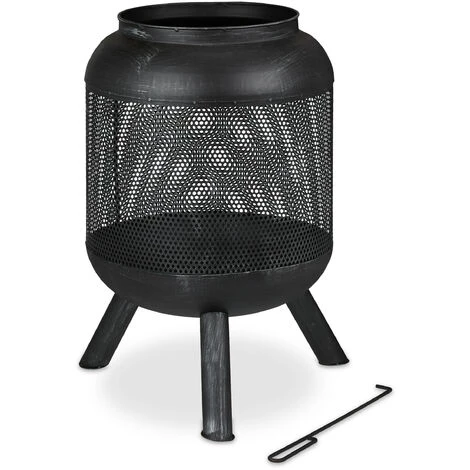 Relaxdays Braséro Au Design En Maille, Grille De Foyer, Tisonnier, HxD : 69 X 44 Cm, Acier Brossé, Noir-argenté 4 Relaxdays Braséro Au Design En Maille, Grille De Foyer, Tisonnier, HxD : 69 X 44 Cm, Acier Brossé, Noir-argenté – Image 2