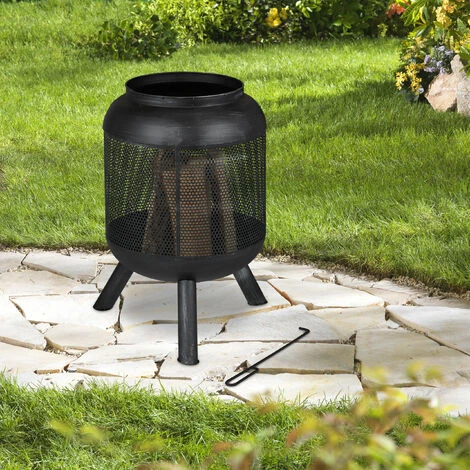 Relaxdays Braséro Au Design En Maille, Grille De Foyer, Tisonnier, HxD : 69 X 44 Cm, Acier Brossé, Noir-argenté 5 Relaxdays Braséro Au Design En Maille, Grille De Foyer, Tisonnier, HxD : 69 X 44 Cm, Acier Brossé, Noir-argenté – Image 3