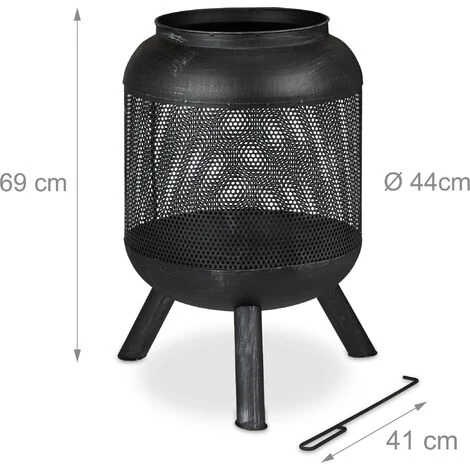 Relaxdays Braséro Au Design En Maille, Grille De Foyer, Tisonnier, HxD : 69 X 44 Cm, Acier Brossé, Noir-argenté 7 Relaxdays Braséro Au Design En Maille, Grille De Foyer, Tisonnier, HxD : 69 X 44 Cm, Acier Brossé, Noir-argenté – Image 5