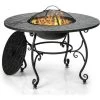 COSTWAY Brasero Exterieur Rond 4 En 1 Avec Grille De Cuisson Ø 44cm Grille En Bois Couvercle Pare-étincelles Et Tisonnier Terrasse -Chauffage d'extérieur Soldes 54816770 1
