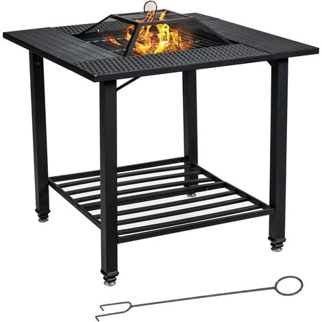 COSTWAY Brasero Exterieur Carré 4 En 1 Avec Grille De Cuisson Grille à Bûches Couvercle En Maille Et Tisonnier 79 X 79 X 78 Cm 3 COSTWAY Brasero Exterieur Carré 4 En 1 Avec Grille De Cuisson Grille à Bûches Couvercle En Maille Et Tisonnier 79 X 79 X 78 Cm