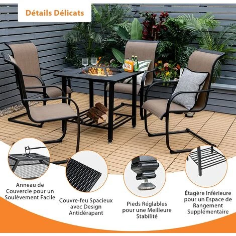 COSTWAY Brasero Exterieur Carré 4 En 1 Avec Grille De Cuisson Grille à Bûches Couvercle En Maille Et Tisonnier 79 X 79 X 78 Cm 5 COSTWAY Brasero Exterieur Carré 4 En 1 Avec Grille De Cuisson Grille à Bûches Couvercle En Maille Et Tisonnier 79 X 79 X 78 Cm – Image 3