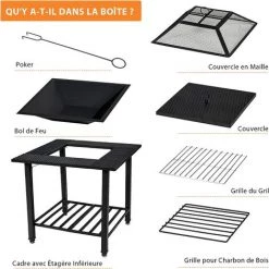 COSTWAY Brasero Exterieur Carré 4 En 1 Avec Grille De Cuisson Grille à Bûches Couvercle En Maille Et Tisonnier 79 X 79 X 78 Cm 10 COSTWAY Brasero Exterieur Carré 4 En 1 Avec Grille De Cuisson Grille à Bûches Couvercle En Maille Et Tisonnier 79 X 79 X 78 Cm -Chauffage d'extérieur Soldes 54816772 4