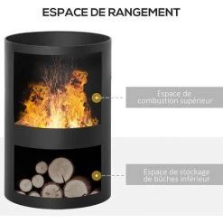 Outsunny Brasero Cheminée D'extérieur H.133 Ø 45 Cm Tisonnier Large Foyer - Espace De Rangement Pour Bûches - Métal Noir 11 Outsunny Brasero Cheminée D'extérieur H.133 Ø 45 Cm Tisonnier Large Foyer - Espace De Rangement Pour Bûches - Métal Noir -Chauffage d'extérieur Soldes 54817237 5