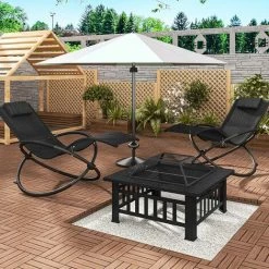 WOLTU Brasero Extérieur. Foyer De Jardin En Fer Avec Couvercle. 81x81x46cm. Pour Chauffage. Barbecue. Camping. Gril -Chauffage d'extérieur Soldes 54942346 4