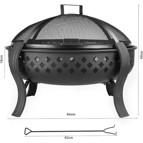 Homfa Brasero Exterieur (Ø64 * 49cm), Barbecue Brasero De Jardin Fonte, Foyer De Chauffage Portable Avec Grill & Fourchette à Feu & Couverture Contre Les Étincelles, Pour Jardin/BBQ/Terrasses/Camping 5 Homfa Brasero Exterieur (Ø64 * 49cm), Barbecue Brasero De Jardin Fonte, Foyer De Chauffage Portable Avec Grill & Fourchette à Feu & Couverture Contre Les Étincelles, Pour Jardin/BBQ/Terrasses/Camping – Image 3