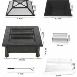 Homfa Brasero De Jardin,Foyer De Chauffage,Terrasse BBQ,Brasero Barbecue,avec 304 Grill En Acier Inoxydable,Couvercle De Protection Contre Les Étincelles, Fête/Patio/Camp,Carré 81*81*51cm 8 Homfa Brasero De Jardin,Foyer De Chauffage,Terrasse BBQ,Brasero Barbecue,avec 304 Grill En Acier Inoxydable,Couvercle De Protection Contre Les Étincelles, Fête/Patio/Camp,Carré 81*81*51cm -Chauffage d'extérieur Soldes 55165869 2