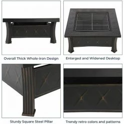 Homfa Brasero De Jardin,Foyer De Chauffage,Terrasse BBQ,Brasero Barbecue,avec 304 Grill En Acier Inoxydable,Couvercle De Protection Contre Les Étincelles, Fête/Patio/Camp,Carré 81*81*51cm 9 Homfa Brasero De Jardin,Foyer De Chauffage,Terrasse BBQ,Brasero Barbecue,avec 304 Grill En Acier Inoxydable,Couvercle De Protection Contre Les Étincelles, Fête/Patio/Camp,Carré 81*81*51cm -Chauffage d'extérieur Soldes 55165869 3