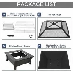 Homfa Brasero De Jardin,Foyer De Chauffage,Terrasse BBQ,Brasero Barbecue,avec 304 Grill En Acier Inoxydable,Couvercle De Protection Contre Les Étincelles, Fête/Patio/Camp,Carré 81*81*51cm 10 Homfa Brasero De Jardin,Foyer De Chauffage,Terrasse BBQ,Brasero Barbecue,avec 304 Grill En Acier Inoxydable,Couvercle De Protection Contre Les Étincelles, Fête/Patio/Camp,Carré 81*81*51cm -Chauffage d'extérieur Soldes 55165869 4