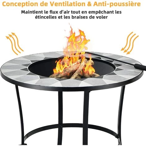 COSTWAY Braséro Extérieure Ronde Avec Couvercle En Maille Et Tisonnier, Table De Foyer 65 X 65 X 70 Cm Pour Patio, Jardin, Camping 5 COSTWAY Braséro Extérieure Ronde Avec Couvercle En Maille Et Tisonnier, Table De Foyer 65 X 65 X 70 Cm Pour Patio, Jardin, Camping – Image 3