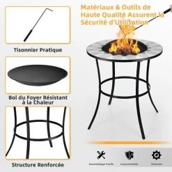 COSTWAY Braséro Extérieure Ronde Avec Couvercle En Maille Et Tisonnier, Table De Foyer 65 X 65 X 70 Cm Pour Patio, Jardin, Camping 10 COSTWAY Braséro Extérieure Ronde Avec Couvercle En Maille Et Tisonnier, Table De Foyer 65 X 65 X 70 Cm Pour Patio, Jardin, Camping -Chauffage d'extérieur Soldes 55274151 4