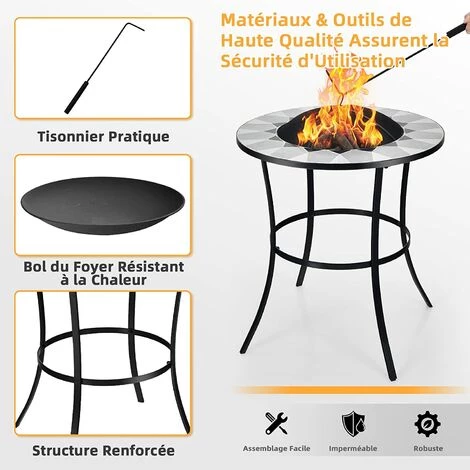 COSTWAY Braséro Extérieure Ronde Avec Couvercle En Maille Et Tisonnier, Table De Foyer 65 X 65 X 70 Cm Pour Patio, Jardin, Camping 6 COSTWAY Braséro Extérieure Ronde Avec Couvercle En Maille Et Tisonnier, Table De Foyer 65 X 65 X 70 Cm Pour Patio, Jardin, Camping – Image 4