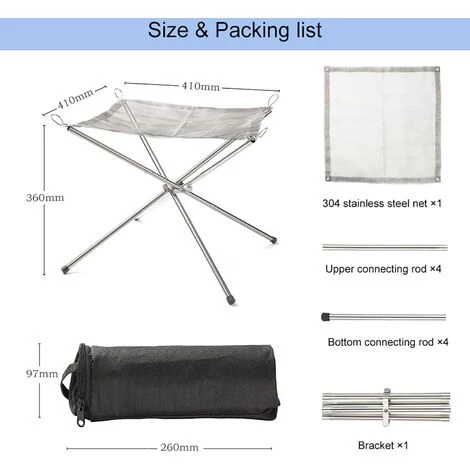 SUPERMARKET Brasero Portable En Extérieur, Cheminée En Maille D'acier Inoxydable, Brasero Pliable Pour Le Jardin Avec Sac De Transport, Pour Brûler Du Bois, Le Camping, Le Feu De Camp Ou Les Jardins De Maison,Superma,une Pièce 4 SUPERMARKET Brasero Portable En Extérieur, Cheminée En Maille D'acier Inoxydable, Brasero Pliable Pour Le Jardin Avec Sac De Transport, Pour Brûler Du Bois, Le Camping, Le Feu De Camp Ou Les Jardins De Maison,Superma,une Pièce – Image 2