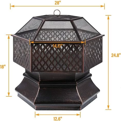 Homfa 28 " Foyer Extérieur Hexagonal Brasero De Jardin En Acier Brasero Exterieur Avec Couverture En Treillis Ignifuge Foyer De Chauffage/Barbecue Pour Jardin, Terrasse, Patio, Arrière-Cour, Piscine 4 Homfa 28 " Foyer Extérieur Hexagonal Brasero De Jardin En Acier Brasero Exterieur Avec Couverture En Treillis Ignifuge Foyer De Chauffage/Barbecue Pour Jardin, Terrasse, Patio, Arrière-Cour, Piscine – Image 2
