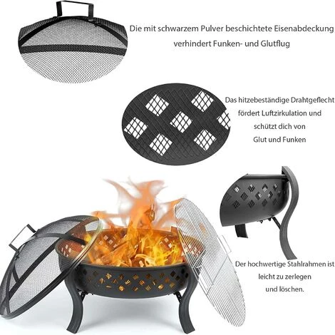 Gizcam Brasero Exterieur (Ø64 * 49cm), Barbecue Brasero De Jardin Fonte, Foyer De Chauffage Portable Avec Grill & Fourchette à Feu & Couverture Contre Les Étincelles, Pour Jardin/BBQ/Terrasses/Camping 3 Gizcam Brasero Exterieur (Ø64 * 49cm), Barbecue Brasero De Jardin Fonte, Foyer De Chauffage Portable Avec Grill & Fourchette à Feu & Couverture Contre Les Étincelles, Pour Jardin/BBQ/Terrasses/Camping