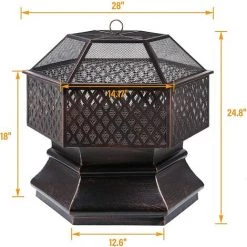 Gizcam 28 " Foyer Extérieur Hexagonal Brasero De Jardin En Acier Brasero Exterieur Avec Couverture En Treillis Ignifuge Foyer De Chauffage/Barbecue Pour Jardin, Terrasse, Patio, Arrière-Cour, Piscine 8 Gizcam 28 " Foyer Extérieur Hexagonal Brasero De Jardin En Acier Brasero Exterieur Avec Couverture En Treillis Ignifuge Foyer De Chauffage/Barbecue Pour Jardin, Terrasse, Patio, Arrière-Cour, Piscine -Chauffage d'extérieur Soldes 55298857 2