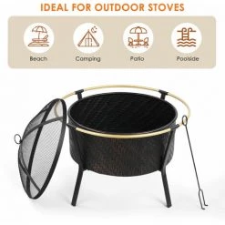 Gizcam Brasero Ø 68 Cm, Brasero De Jardin Rond Avec Pare-étincelles Et Tisonnier - Bague Extérieure Anti-brûlure - Pour Camping/Patio/Cour/Fête -Chauffage d'extérieur Soldes 55298899 3