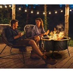 Gizcam Brasero Ø 68 Cm, Brasero De Jardin Rond Avec Pare-étincelles Et Tisonnier - Bague Extérieure Anti-brûlure - Pour Camping/Patio/Cour/Fête -Chauffage d'extérieur Soldes 55298899 5