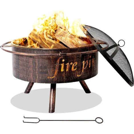 Gizcam Braséro Exterieur Avec Pare-Étincelles Et Fourchette à Feu, Braséro Barbecue Avec Bague Extérieure Anti-brûlure, Braséro De Jardin, Chauffage Foyer, Couleur Cuivre Rétro, 74 X 74 X 53 Cm 4 Gizcam Braséro Exterieur Avec Pare-Étincelles Et Fourchette à Feu, Braséro Barbecue Avec Bague Extérieure Anti-brûlure, Braséro De Jardin, Chauffage Foyer, Couleur Cuivre Rétro, 74 X 74 X 53 Cm – Image 2