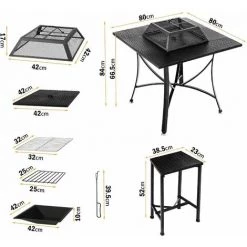 Gizcam Table Braséro Extérieur Avec 4 Chaises, Braséro Barbecue, Table De Barbecue Terrasse,Chauffage Foyer De Jardin,avec Grill/Pare-Étincelles/Fourche à Feu/Couvercle Assorti,pour Fete/Patio/Cour -Chauffage d'extérieur Soldes 55298985 3
