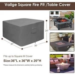 ZHUOXUAN Couverture De Foyer, Couverture De Table De Foyer à Gaz Carrée 100% étanche, Couverture De Meubles De Patio Extérieur Robuste Avec évents Et Poignées, 36 Pouces De Long X 36 Pouces De Large X 20 Pouces De Haut, Beige Et Marron L