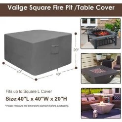 ZHUOXUAN Couverture De Foyer, Couverture De Table De Foyer à Gaz Carrée 100% étanche, Couverture De Meubles De Patio Extérieur Robuste Avec évents Et Poignées, 36 Pouces De Long X 36 Pouces De Large X 20 Pouces De Haut, Beige Et Marron P