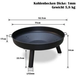 VINGO Bac à Feu 82cm Bac à Plantes Feu De Terrasse Grille Avec Poignées - Noir 10 VINGO Bac à Feu 82cm Bac à Plantes Feu De Terrasse Grille Avec Poignées - Noir -Chauffage d'extérieur Soldes 55433195 4