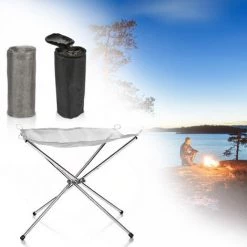 VINGO Foyer Corbeilles Et Bacs à Feu Filet En Acier Inoxydable Patio Corbeilles à Feu Bac à Feu Extérieur Pliable Extérieur 56cm X 56cm - Argent