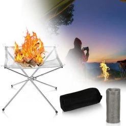 VINGO Foyer Corbeilles Et Bacs à Feu Filet En Acier Inoxydable Patio Corbeilles à Feu Bac à Feu Extérieur Pliable Extérieur 42cm X 42cm - Argent