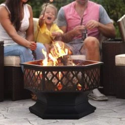 Fortuna Lai Brasero Avec Grille De Barbecue, Brasero Avec Pare-étincelles Pour Barbecue, Chauffage, Jardin, Terrasse, Brasero En Métal 3 En 1 Extérieur (foyer Hexagonal)