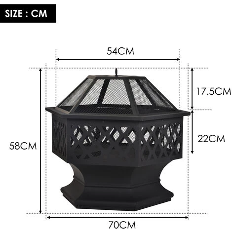 Fortuna Lai Brasero Avec Grille De Barbecue, Brasero Avec Pare-étincelles Pour Barbecue, Chauffage, Jardin, Terrasse, Brasero En Métal 3 En 1 Extérieur (foyer Hexagonal) 7 Fortuna Lai Brasero Avec Grille De Barbecue, Brasero Avec Pare-étincelles Pour Barbecue, Chauffage, Jardin, Terrasse, Brasero En Métal 3 En 1 Extérieur (foyer Hexagonal) – Image 5